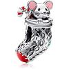 LaMenars Festive Mouse & Stocking Charm for 925 Argento Sterling Bracciale Delle Donne Collana Pendente Natale San Valentino Festa della Mamma Ragazza Regalo