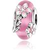 Rimgoris 925 Sterling Silver Women Bracciali Collana Rosa Fiore Perline di vetro Ciondolo Donna Bracciale Charm Festa della mamma con Zirconia