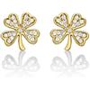 Diamond Treats Orecchini Oro Donna Quadrifoglio Portafortuna, Piccoli Orecchini Quadrifoglio per Donna e Ragazza, Orecchini Donna Oro con Pietre Zirconi
