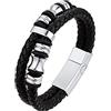 Bestyle Brcciale Uomo in Pelle Chiusura Magnetica Calcio Baseball Elementi Vichinghi Bracciali Multistrato Impermeabile e Resistente al Sudore
