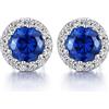 JiaYang Orecchini a bottone Halo Orecchini a bottone blu per donna Orecchini in argento sterling con diamanti finti Orecchini con diamanti CZ Orecchini con zirconi cubici Orecchini in argento da donna
