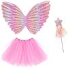 CERCTLA Costume Fata Ragazza, Vestito Principessa Farfalla Fata, Butterfly Wings Costume Cosplay Fornitura, Costume da Farfalla per Halloween Carnevale per Ragazze(3 Pz-Rosa)