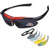 LumiSyne Occhiali Sportivi da Sole Polarizzati Occhiali da ciclismo con 5 Lenti Intercambiabili Telaio leggera Uomo e Donna Occhiali Antivento Anti-UV con cinturino occhiali per MTB Bici Moto Trekking