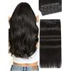 WIGNEE Doppie extension invisibili in PU OVO con capelli umani 100% Remy, 8 pezzi Extension in capelli umani veri senza colla Genius Micro Bead per un volume intenso (1B, 18 pollici)