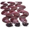 hair2heart 25 x 1g Extension Capelli Veri Cheratina, ondulato - 40cm - #99j vino rosso