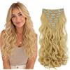 CAISHA XL 45cm 7 Pezzi Set CLIP IN EXTENSIONS Extensions Per I Capelli Posticcio Voluminoso Ondulato Biondo Platino CE5-1