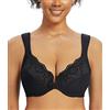 Curyon Reggiseno con Chiusura Frontale da Donna con Ferretto Senza Imbottitura Dorso a U Pizzo Floreale Coppe Intere Taglie Grandi Sostegno Forte Seno Abbondante Reggiseni Classici Beige 6E