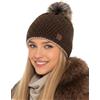 Baesics Berretto lavorato a maglia con glitter marrone con pompon per uomo e donna - caldo berretto invernale unisex con fodera in pile e pelliccia sintetica Pompon One Size - Beanie Style
