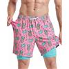 maamgic Costume Uomo Mare 2-in-1 Shorts Rosa Cocco Ananas L | interno anti-sfregamento, stretch 4 vie, tasche con cerniera, tasca telefono interna, vestibilità flessibile, fantasie vivaci