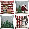 Artscope 4 Pezzi Federe Cuscini di Natale Cuscino Decorativo in Lino Natalizi per la Decorazione Domestica Soggiorno Camera da Letto Divano 45x45cm (Rosso - Popolo di Neve e Cervo)