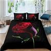 Loussiesd Set di biancheria da letto con copripiumino 3D con rose rosse e stampa floreale romantica, per ragazze e adulti, decorazione per camera da letto con rami botanici, copriletto king size con 2