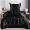 RUIKASI Biancheria da letto in raso, 155 x 220 cm, copripiumino di lusso setoso nero lucido come seta, set di biancheria da letto per capelli e pelle, biancheria da letto lucida 155 x 220 cm con