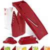 Börner Affettaverdure V1 (Set Professionale) - Mandolina a V con 4 Inserti, Portaverdure, Dockingstation & Box - Mandolina Regolabile - Per Fette, Strisce & Cubetti - Rosso