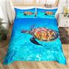 Loussiesd Set di biancheria da letto con tartaruga marina 3D, stampato con rettili, copripiumino blu chic con motivo marino oceanico, per bambini, ragazzi e ragazze, copripiumino con motivo di animali marini
