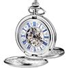 TREEWETO Orologio da taschino da uomo e donna, stile steampunk, meccanico, argento, stile retrò, con doppia cassa, Argento, Retrò