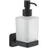 Gedy Tonga Dispenser Sapone Bagno a Muro 220ml, Finitura Nero Opaco, Fissaggio con Viti o Adesivo, Pompetta Erogatore in Acciaio Inox, Contenitore in Vetro Satinato, Dispenser Sapone Liquido da Muro