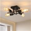 Goeco Plafoniera Vintage, E27 Lampade da Soffitto Industriale a 4 Flamming, Lampadario Soffitto per Camera da Letto, Soggiorno,Sala da Pranzo, Nero