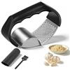 elzle Spremiaglio in acciaio inox, 2 in 1 Professionale Spremi Aglio Garlic Press, Spremiaglio a Bilanciere Utensile da Cucina, Piccola Grattugia per Aglio per Tritare Senza Fatica
