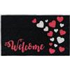 BANZAII TEXTILE INNOVATOR ONLINE Banzaii Zerbino Ingresso Casa in Fibra di Cocco 40x70 cm, Tappeto Porta con Base Antiscivolo, Resistente e Ideale per Interno ed Esterno - Nero Welcome Cuori