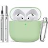 Inesore Compatible with AirPods 4 Case - Light Green-A | Silicone Protective Case Cover for Apple Air Pod 4 (2024/ANC), Unisex Design, with Cleaning Kit