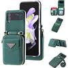 Jeelar ESONG Cover a Portafoglio per Samsung Galaxy Z Flip 3 con Cinturino,Custodia Antiurto Protezione con Slot per Schede/Cordino/Stand,Caso in Pelle Premium PU Protettiva Case per Donna-Verde