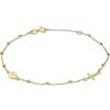 MIORE Bracciale in Oro Giallo 9 Carati 375, Rosario, Croce d'Oro con Grani e Pendenti, Catena Forzatina da 18 cm con Chiusura a Molla