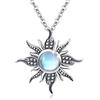 JFASHOP Collana da sole con pietre di luna per donne e ragazze in argento Sterling 925 vintage con pietra di luna con ciondolo Argento sterling Pietra di luna pietre di luna