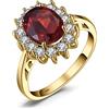 JewelryPalace Kate Middleton Anello Halo Argento 925 Con Naturale Granato Rosso, Principessa Diana William Anelli Dorati Con Pietra Ovale, Fedina Zirconi in Oro Set Gioielli Donna