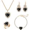 Yifnny Set di gioielli di cristallo a forma di cuore, set di collane e orecchini a forma di cuore dell'oceano per le donne, collana di pietra di nascita per la festa della mamma (Nero)