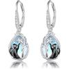 JFASHOP Orecchini a forma di gatto con pietra di luna in argento Sterling 925, con albero della vita, per donne, compleanno, regalo per gli amanti dei gatti, Argento
