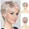 Siudus Parrucca corta bianca bionda Pixie Cut parrucca laterale diritta a strati capelli Shaggy fibra sintetica Vecchia signora parrucche per uso quotidiano