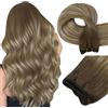 Easyouth Extension Capelli Veri Tessitura Ombre Remy Hair Extensions Tessitura Marrone Medio Balayage Biondo Platino Extension Capelli Veri Weft Invisibile #6/60/6 35cm 70g
