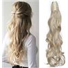 SEGO Extension Coda Capelli Ricci Mossi con Pinza 60cm 150g Coda di Cavallo Finta Fascia Unica Hair Sintetici Posticci Donna - Biondo Cenere/Biondo Chiaro