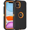 Aimoll-88 Custodia per iPhone 11, con pellicola protettiva integrata resistente contro le cadute, robusta custodia antiurto antipolvere a 3 strati per Apple iPhone 11 nero/arancione