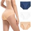 OEIOEI Mutandine da donna in bambù, con bordo in pizzo, a vita bassa, morbide mutandine hipster, confezione da 3, Bianco/Beige/Blu, S