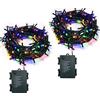 Yusinjoy Catena luminosa a batteria con timer, 2 pezzi, 10 m 100 LED, per esterni, funzionamento a batteria con 8 modalità, catena luminosa interna per Natale, Halloween, giardino, balcone, colorato