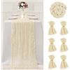 FALSKT Runner Tavola Moderno Runner da Tavolo Boho Garza Runner Beige 300×90cm Tulle Trasparente per Interni Feste Vacanze Matrimoni, 6PCS tovaglioli di stoffa, 6PCS Anelli Portatovaglioli