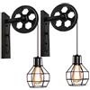 iDEGU 2 Pezzi Vintage Lampade da Parete Industriale Appliques da Parete Stile Puleggia Lampada a Muro Retro Luce da Muro per Bar, Camera da letto, Soggiorno, Ristorante, Caffè, Bar, Corridoio - Nero