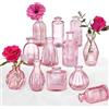 PHUNTTEK Set di 12 vasi rosa, piccoli vasi in vetro rosa per fiori, vaso moderno in vetro a coste, per la decorazione di matrimoni, vaso di fiori alla rinfusa, decorazione vintage, centrotavola per addio al