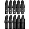 Pronomic Set connettori XLR-Maschio 5 pezzi, XLR-Femmina 5 pezzi (per cablaggio, montaggio, alta qualità con chiusura a strappo, robusta custodia in pressofusione) nero