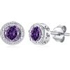 Qings Orecchino Ametista Cubic Zirconia, Orecchini Ametista a Perno da Donna in Argento 925