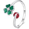 Qings Anello Ape Libellula per Donna Argento 925 Quadrifoglio Farfalla Floreali Anelli Aperto Regolabile Gioielli Animale per Donna Regali di Compleanno