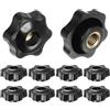 QUARKZMAN 10pz Pomelli a Stella M10 con Filettatura Femmina, Testa da 38mm, Plastica con Foro Passante, Vite in Ottone, Manopole a Compressione Filettate, Colore Nero