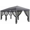 Outsunny Gazebo da Giardino Pieghevole 6x3 m con 6 Zanzariere e Pulsante, in Acciaio e Poliestere, Grigio