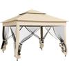 Outsunny Gazebo da giardino pop-up pieghevole 3 x 3 m metallo poliestere impermeabilizzato anti UV zanzariere sacca di trasporto crema