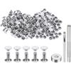 QUARKZMAN 100 Set Rivetti in Pelle 6mm x 8mm Elementi Fissaggio Borchie Rivetto a Doppio Cappuccio Metallo 3Pz Montaggio Chicago per Borse Pelle Riparazioni, Bianco