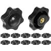 QUARKZMAN 12pz Manopole a Stella con Filettatura Femmina 1/4-20 32mm Testa in Plastica a 6 Punti Inserto in Ottone Vite Non-Forata Manopola a Mano Filettata a Vite, Nera