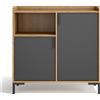 Mobile contenitore multiuso di design scarpiera artigianale 90x33 H88, ROVERE SCURO-GRAFITE