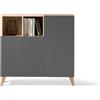 Mobile madia scarpiera moderna di design Oslo - 90X27 H90 struttura effetto rovere, GRIGIO GRAFITE