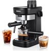 Reemix Macchina Caffè Macinato 6 Bar, Macchina da Caffè Espresso Manuale con Funzione Vapore, Schiuma di Latte Cremosa, Cappuccino Professionale, Piano Scalda Tazze, Misurino e Pressino Inclusi, Nero